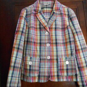 Talbots Plaid Blazer Women's Size 4 Lightweight Cotton Blend Patchwork Style
